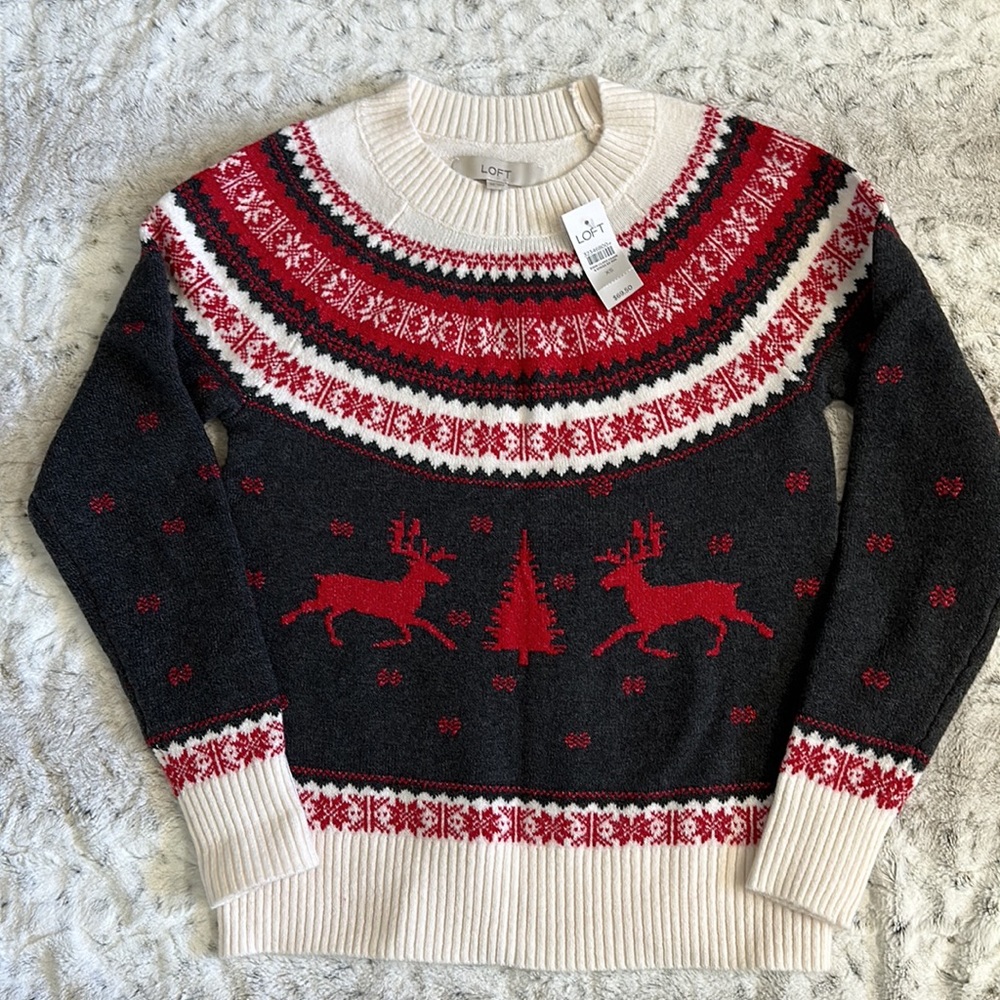 LOFT Reindeer Fair Isle Holiday Sweater